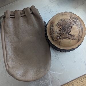 🤎 Leather Drawstring Pouch Eagle Resin Trinket Dish First Nations People